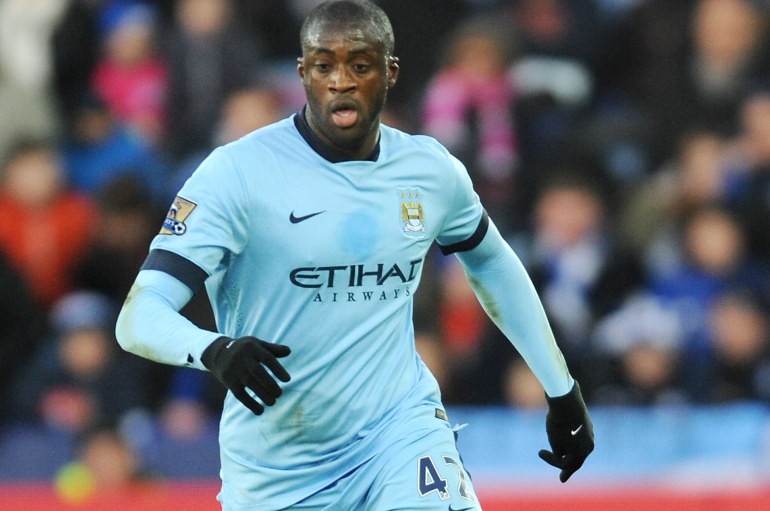 Manchester City's Yaya Toure during the English Premier League soccer match between Leicester City and Manchester City at King Power Stadium, in Leicester, England, Saturday, Dec. 13, 2014.  (AP Photo/Rui Vieira)