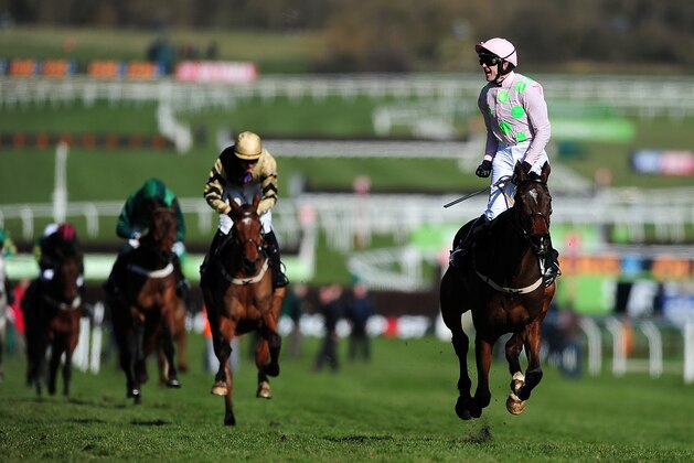CHELTENHAM, ENGLAND - MARCH 10:  Ruby Walsh celebrates on board Douvan as they cross the line to win The Sky Bet Supreme Novices' Hurdle Race during Day One of the Cheltenham Festival at Cheltenham Racecourse on March 10, 2015 in Cheltenham, England.  (Photo by Dan Mullan/Getty Images)