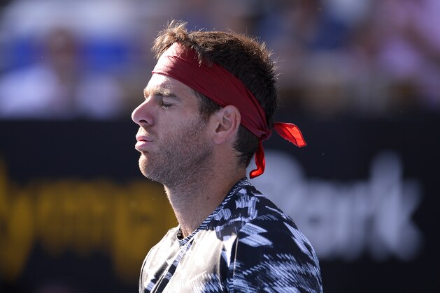 SYDNEY, AUSTRALIA - JANUARY 15:  Juan Martin Del Potro of Argentina reacts after loosing a point in his quarter final match against Mikhail Kukushkin of Kazakhstan during day five of the Sydney International at Sydney Olympic Park Tennis Centre on January 15, 2015 in Sydney, Australia.  (Photo by Brett Hemmings/Getty Images)