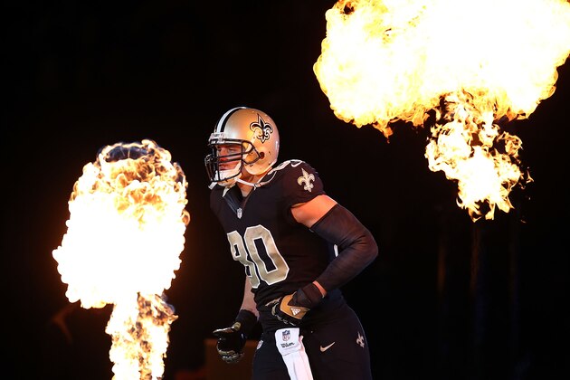 NEW ORLEANS, LA - DECEMBER 21:  Jimmy Graham #80 of the New Orleans Saints takes the field prior to a game against the Atlanta Falcons at the Mercedes-Benz Superdome on December 21, 2014 in New Orleans, Louisiana.  (Photo by Chris Graythen/Getty Images)