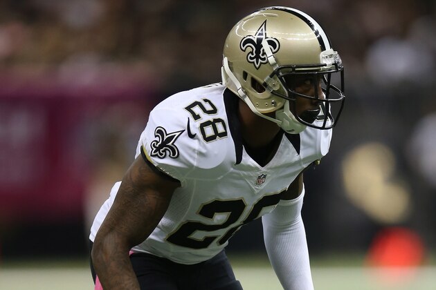 NEW ORLEANS, LA - OCTOBER 05:  Keenan Lewis #28 of the New Orleans Saints against the Tampa Bay Buccaneers at the Mercedes-Benz Superdome on October 5, 2014 in New Orleans, Louisiana.  (Photo by Chris Graythen/Getty Images)