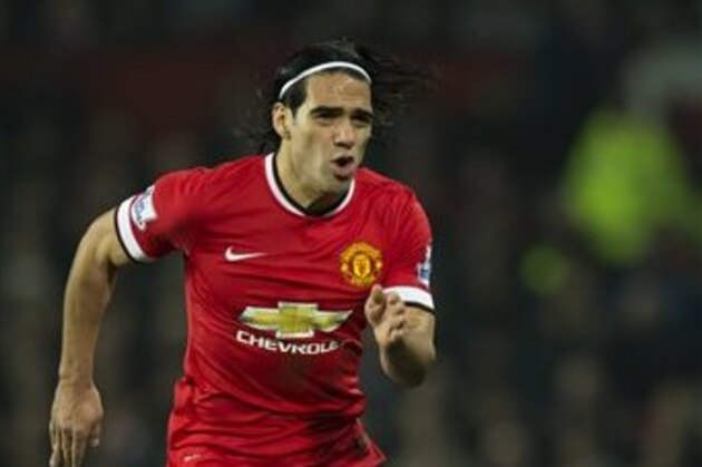 FILE - In this Feb. 11, 2015 file photo, Manchester United's Radamel Falcao controls the ball during an English Premier League soccer match between Manchester United and Burnley at Old Trafford Stadium in Manchester, England. (AP Photo/Jon Super, File)