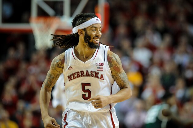LINCOLN, NE - JANUARY 24: Terran Petteway #5 of the Nebraska Cornhuskers reacts during their game against the Michigan State Spartans at Pinnacle Bank Arena January 24, 2015 in Lincoln, Nebraska. (Photo by Eric Francis/Getty Images)
