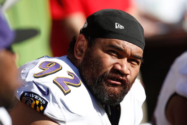 Oct 26, 2014; Cincinnati, OH, USA; Baltimore Ravens nose tackle Haloti Ngata (92) against the Cincinnati Bengals at Paul Brown Stadium. The Bengals won 27-24. Mandatory Credit: Aaron Doster-USA TODAY Sports