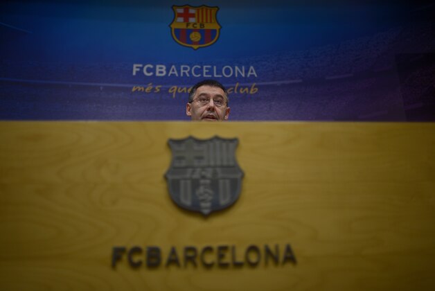 FC Barcelona's president Josep Maria Bartomeu speaks during a press conference at the Camp Nou stadium in Barcelona, Spain, Thursday, April 3, 2014. Barcelona has been