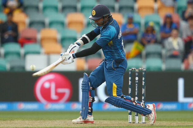 HOBART, AUSTRALIA - MARCH 11:  Kumar Sangakkara of Sri Lanka bats during the 2015 Cricket World Cup match between Sri Lanka and Scotland at Bellerive Oval on March 11, 2015 in Hobart, Australia.  (Photo by Mark Kolbe/Getty Images)