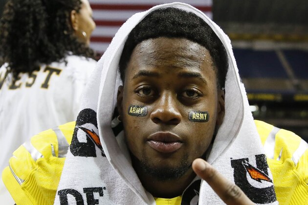 Jan 4, 2014; San Antonio, TX, USA; West wide receiver Frank Iheanacho (15) after the U.S. Army All-American Bowl high school football game at the Alamodome. The West won 28-6. Mandatory Credit: Soobum Im-USA TODAY Sports