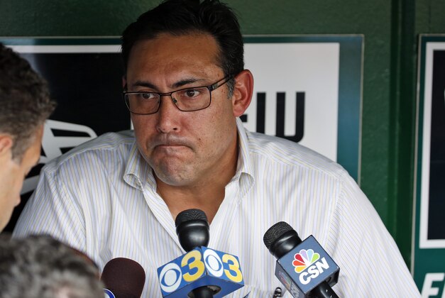 Philadelphia Phillies general manager Ruben Amaro pauses while speaking during a media availability before a baseball game against the Washington Nationals at Nationals Park Thursday, July 31, 2014, in Washington. (AP Photo/Alex Brandon)