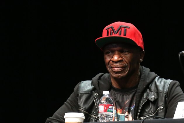 LOS ANGELES, CA - MARCH 11:  Floyd Mayweather Sr. sits on the stage at the  Floyd Mayweather v Manny Pacquiao  Press Conference on March 11, 2015 in Los Angeles, California.  (Photo by Stephen Dunn/Getty Images)