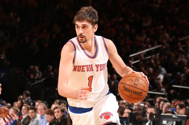 NEW YORK, NY - MARCH 7:  Alexey Shved #1 of the New York Knicks drives to the basket against the Indiana Pacers on March 7, 2015 at Madison Square Garden in New York City.  NOTE TO USER: User expressly acknowledges and agrees that, by downloading and or using this Photograph, user is consenting to the terms and conditions of the Getty Images License Agreement. Mandatory Copyright Notice: Copyright 2015 NBAE (Photo by Nathaniel S. Butler/NBAE via Getty Images)
