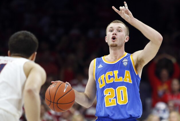 UCLA guard Bryce Alford (20) during the second half of an NCAA college basketball game against Arizona, Saturday, Feb. 21, 2015, in Tucson, Ariz. (AP Photo/Rick Scuteri)