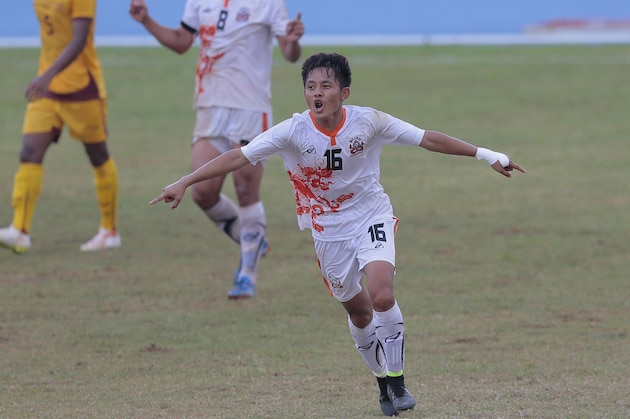 Bhutan's Tshering Dorji who scored the lone goal in the 84th minute against Sri Lanka celebrates during their 2018 World Cup qualifier in Colombo, Sri Lanka, Thursday, March 12, 2015. Bhutan, which is ranked 209th by the governing body of world soccer, beat Sri Lanka 1-0 as Asian qualifying started across the continent.(AP Photo/Eranga Jayawardena)