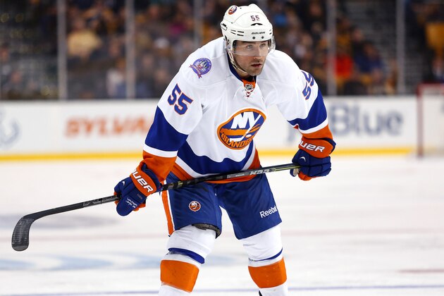 New York Islanders defenseman Johnny Boychuk during the second period of an NHL hockey game against the Boston Bruins in Boston Saturday, Feb. 7, 2015. (AP Photo/Winslow Townson)