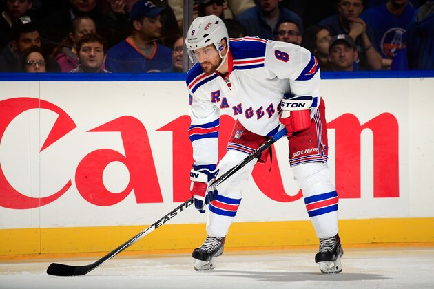 UNIONDALE, NY - MARCH 10:  Kevin Klein #8 of the New York Rangers looks on against the New York Islanders during a game at the Nassau Veterans Memorial Coliseum on March 10, 2015 in Uniondale, New York.  (Photo by Alex Trautwig/Getty Images)