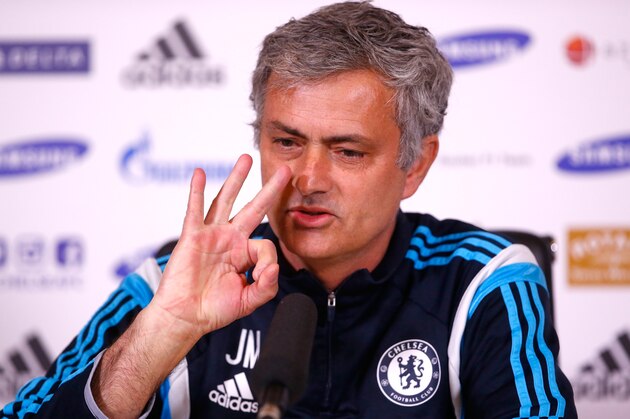 COBHAM, ENGLAND - MARCH 13:  Jose Mourinho speaks during a press conference at Chelsea Training Ground on March 13, 2015 in Cobham, England.  (Photo by Clive Rose/Getty Images)