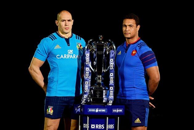 LONDON, ENGLAND - JANUARY 28:  (L-R) Sergio Parisse of Italy and Thierry Dusautoir of France pose with the trophy during the launch of the 2015 RBS Six Nations at the Hurlingham club on January 28, 2015 in London, England.  (Photo by Stu Forster/Getty Images)