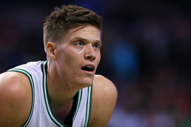 BOSTON, MA - MARCH 11:  Jonas Jerebko #8 of the Boston Celtics looks on during the first quarter against the Memphis Grizzlies at TD Garden on March 11, 2015 in Boston, Massachusetts. NOTE TO USER: User expressly acknowledges and agrees that, by downloading and/or using this photograph, user is consenting to the terms and conditions of the Getty Images License Agreement. (Photo by Maddie Meyer/Getty Images)