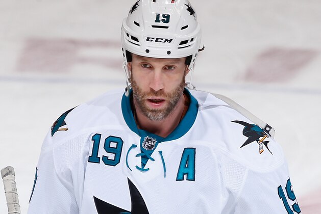 GLENDALE, AZ - FEBRUARY 13:  Joe Thornton #19 of the San Jose Sharks warms up before the NHL game against the San Jose Sharks at Gila River Arena on February 13, 2015 in Glendale, Arizona. The Sharks defeated the Coyotes 4-2.  (Photo by Christian Petersen/Getty Images)
