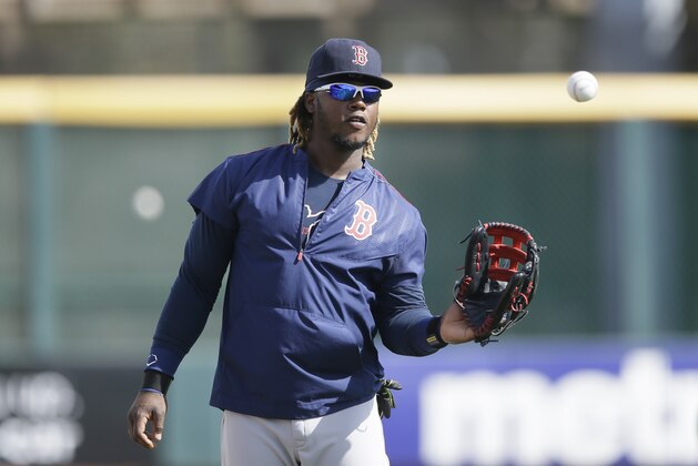 Boston Red Sox shortstop Hanley Ramirez is seen during pre game warmups of a spring training exhibition baseball game against the Pittsburgh Pirates in Bradenton, Fla., Thursday, March 12, 2015. (AP Photo/Carlos Osorio)