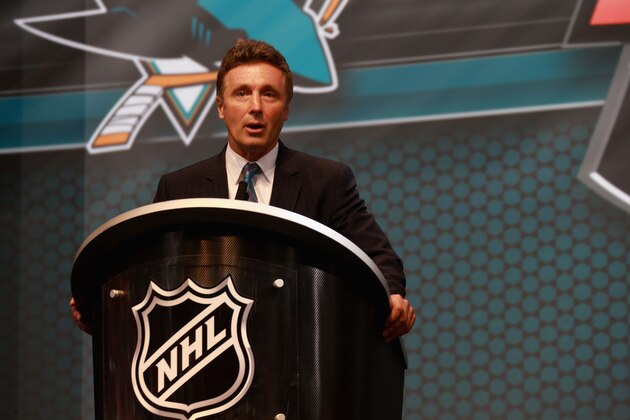 PHILADELPHIA, PA - JUNE 27:  General manager Doug Wilson of the San Jose Sharks speaks at the podium during the 2014 NHL Entry Draft at Wells Fargo Center on June 27, 2014 in Philadelphia, Pennsylvania.  (Photo by Dave Sandford/NHLI via Getty Images)