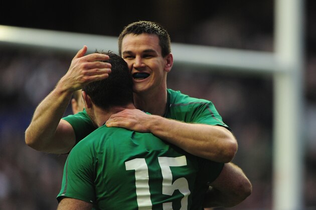 LONDON, ENGLAND - FEBRUARY 22:  Jonathan Sexton of Ireland congratulates team-mate Rob Kearney after he scores a try during the RBS Six Nations match between England and Ireland at Twickenham Stadium on February 22, 2014 in London, England.  (Photo by Shaun Botterill/Getty Images)