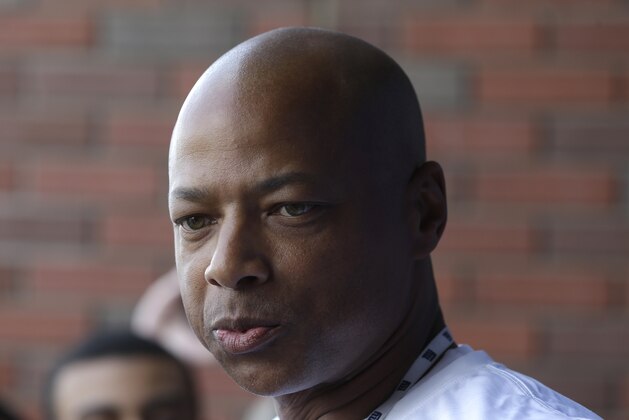 New York Giants general manager Jerry Reese speaks to reporters during a NFL football camp in East Rutherford, N.J., Wednesday, July 23, 2014. (AP Photo/seth wenig)
