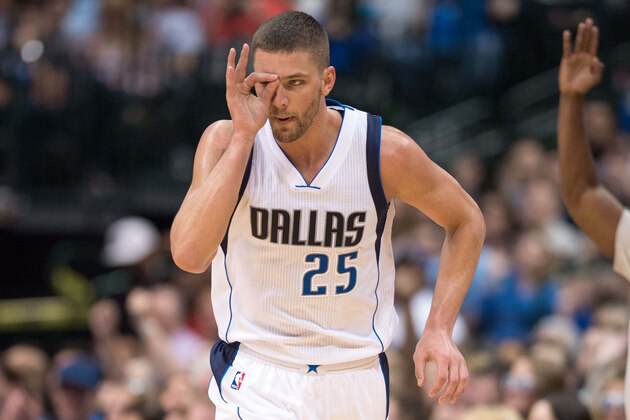 Mar 13, 2015; Dallas, TX, USA; Dallas Mavericks forward Chandler Parsons (25) celebrates making a three point shot against the Los Angeles Clippers during the second half at the American Airlines Center. The Mavericks defeated the Clippers 129-99. Mandatory Credit: Jerome Miron-USA TODAY Sports
