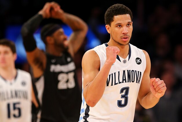 NEW YORK, NY - MARCH 13: Josh Hart #3 of the Villanova Wildcats celebrates against the Providence Friars during a semifinal game of the Big East basketball tournament at Madison Square Garden on March 13, 2015 in New York City. The Wildcats defeated the Friars 63-61. (Photo by Elsa/Getty Images)