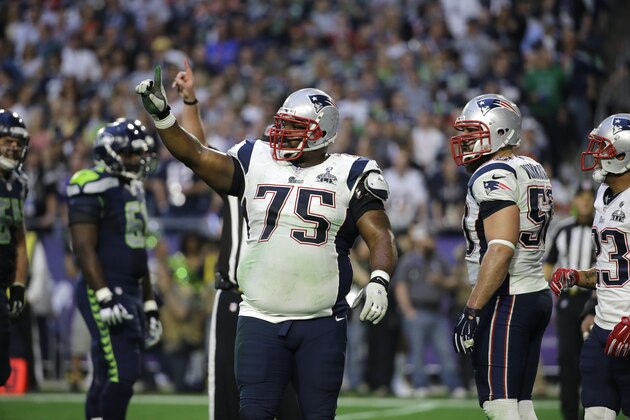 New England Patriots defensive tackle Vince Wilfork (75) during the first half of NFL Super Bowl XLIX football game Sunday, Feb. 1, 2015, in Glendale, Ariz. (AP Photo/Mark Humphrey)