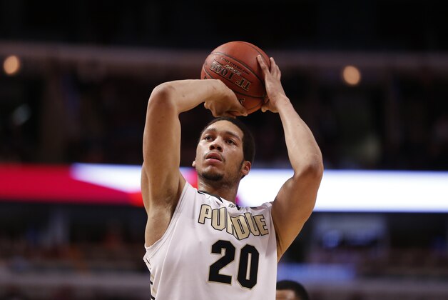 Purdue's A.J. Hammons (20) in the first half of an NCAA college basketball game in the quarterfinals of the Big Ten Conference tournament, Friday, March 13, 2015, in Chicago. (AP Photo/Charles Rex Arbogast)