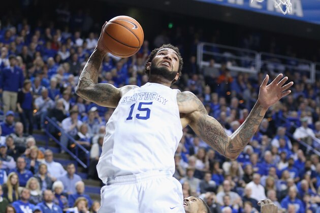 LEXINGTON, KY - FEBRUARY 28:  Willie Cauley-Stein #15 of the Kentucky Wildcats grabs a rebound during the game against the Arkansas Razorbacks at Rupp Arena on February 28, 2015 in Lexington, Kentucky.  (Photo by Andy Lyons/Getty Images)