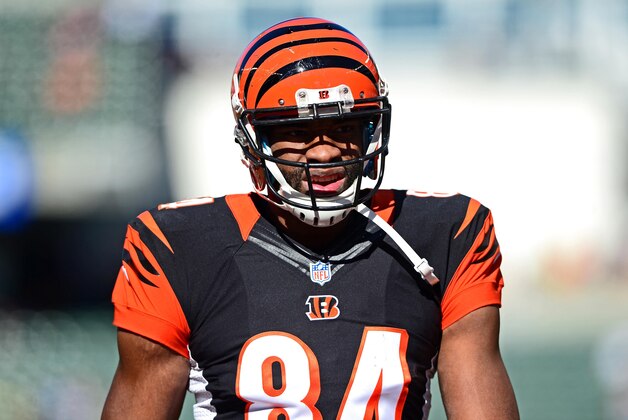 Oct 26, 2014; Cincinnati, OH, USA; Cincinnati Bengals tight end Jermaine Gresham (84) against the Baltimore Ravens at Paul Brown Stadium. Mandatory Credit: Andrew Weber-USA TODAY Sports