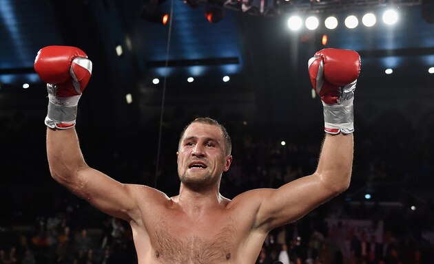 Mar 14, 2015; Montreal, Quebec, CAN; Sergey Kovalev reacts after defeating Jean Pascal (not pictured) in their light heavyweight championship bout at the Bell Centre. Mandatory Credit: Eric Bolte-USA TODAY Sports