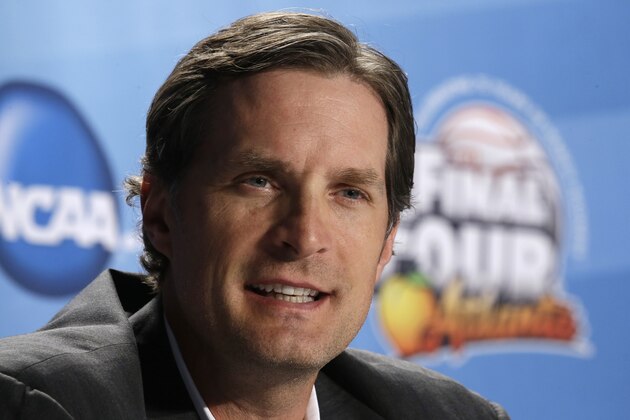 Former NBA basketball player Christian Laettner speaks during a NCAA Final Four tournament college basketball 75th anniversary news conference, Friday, April 5, 2013, in Atlanta. Wichita State plays Louisville in a semifinal game on Saturday. (AP Photo/John Bazemore)