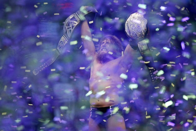 IMAGE DISTRIBUTED FOR WWE - Daniel Bryan celebrates after winning the main event during Wrestlemania XXX at the Mercedes-Benz Super Dome in New Orleans on Sunday, April 6, 2014. (Jonathan Bachman/AP Images for WWE)