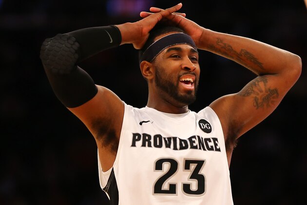 NEW YORK, NY - MARCH 12:  LaDontae Henton #23 of the Providence Friars reacts after a foul was called against his team in the first half against the St. John's Red Storm during a quarterfinal game of the Big East basketball tournament at Madison Square Garden on March 12, 2015 in New York City.  (Photo by Elsa/Getty Images)