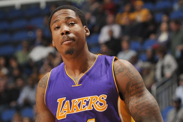 ORLANDO, FL -  FEBRUARY 6: Ed Davis #21 of the Los Angeles Lakers during the game against the Orlando Magic on February 6, 2015 at Amway Center in Orlando, Florida . NOTE TO USER: User expressly acknowledges and agrees that, by downloading and or using this Photograph, user is consenting to the terms and conditions of the Getty Images License Agreement. Mandatory Copyright Notice: Copyright 2015 NBAE (Photo by Fernando Medina/NBAE via Getty Images)