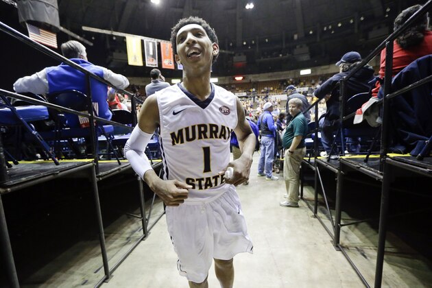 Murray State guard Cameron Payne leaves the court after Murray State defeated Morehead State 80-77 in an NCAA college basketball game in the semifinals of the Ohio Valley Conference tournament Friday, March 6, 2015, in Nashville, Tenn. (AP Photo/Mark Humphrey)