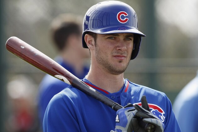 FILE - In this Feb. 21, 2014 file photo, Chicago Cubs third baseman Kris Bryant prepares to take batting practice during spring training baseball practice in Mesa, Ariz. Bryant, 22, is a big-time prospect. (AP Photo/Rick Scuteri, File) FILE - In this Feb. 21, 2014 file photo, Chicago Cubs third baseman Kris Bryant prepares to take batting practice during spring training baseball practice in Mesa, Ariz. Bryant, 22, is a big-time prospect. (AP Photo/Rick Scuteri, File)