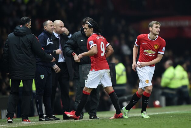 MANCHESTER, ENGLAND - FEBRUARY 11:  James Wilson of Manchester United comes on for Radamel Falcao during the Barclays Premier League match between Manchester United and Burnley at Old Trafford on February 11, 2015 in Manchester, England.  (Photo by Michael Regan/Getty Images)