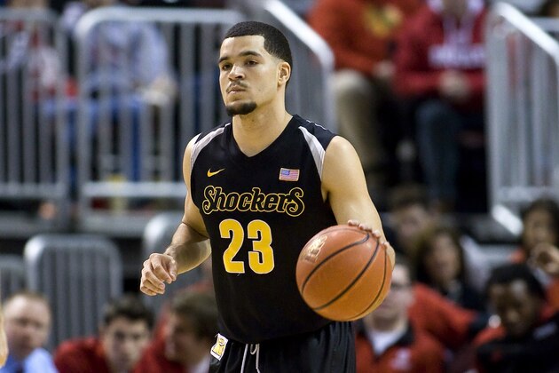 Feb 4, 2015; Peoria, IL, USA; Wichita State Shockers guard Fred VanVleet (23) dribbles the ball against the Bradley Braves at Carver Arena. The Shockers won 62-59. Mandatory Credit: Mike Granse-USA TODAY Sports