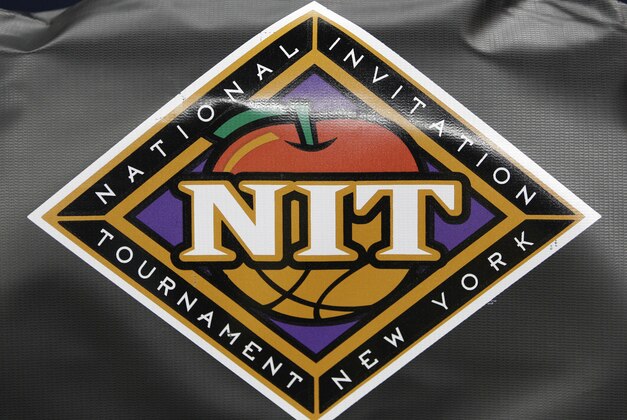 An NIT logo on the back of a chair during the second half of an NIT college basketball game in Charlottesville, Va., Tuesday, March 19, 2013. Virginia won 67-56.  (AP Photo/Steve Helber)