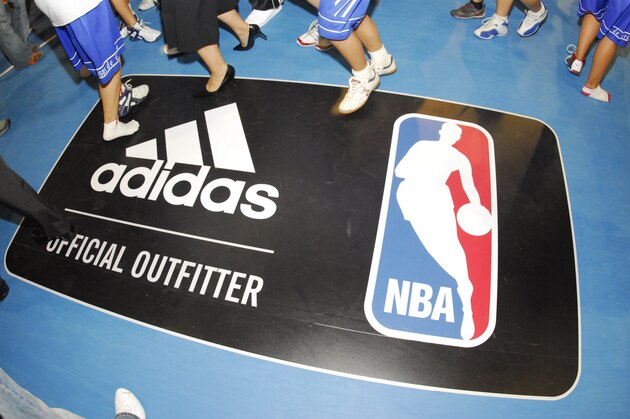 BARCELONA, SPAIN - OCTOBER 4: Adidas / NBA court floor logo at NBA Cares / Adidas Court Refurbishment project during NBA Europe Live presented by EA Sports on October 4, 2006, at the LLuisos de Gracia school in Barcelona, Spain. NOTE TO USER: User expressly acknowledges and agrees that, by downloading and or using this photograph, user is consenting to the terms and conditions of the Getty Images License Agreement. Mandatory Copyright Notice: Copyright 2006 NBAE (Photo by David Dow/NBAE via Getty Images)