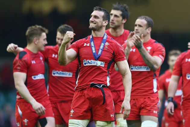 CARDIFF, WALES - MARCH 14:  Sam Warburton the captain of Wales celebrates his sides 23-16 victory on a lap of honour  during the RBS Six Nations match between Wales and Ireland at the Millennium Stadium on March 14, 2015 in Cardiff, Wales.  (Photo by Michael Steele/Getty Images)