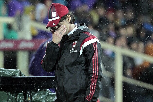 FLORENCE, ITALY - MARCH 16: Filippo Inzaghi manager of AC Milan shows his dejection during the Serie A match between ACF Fiorentina and AC Milan at Stadio Artemio Franchi on March 16, 2015 in Florence, Italy.  (Photo by Gabriele Maltinti/Getty Images)