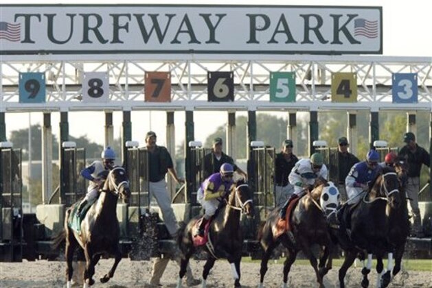 FILE - In this Sept. 7, 2005, file photo, horses break out of the gate on the new Polytrack surface at Turfway Park  in Florence, Ky. While tracks in other states have parlayed casino gambling into higher purses, Kentucky lawmakers have resisted allowing such a move. Track executives says that without the infusion of casino gambling money, the winter haven for Kentucky horse racing could someday turn into a shopping mall. (AP Photo/Al Behrman, File)