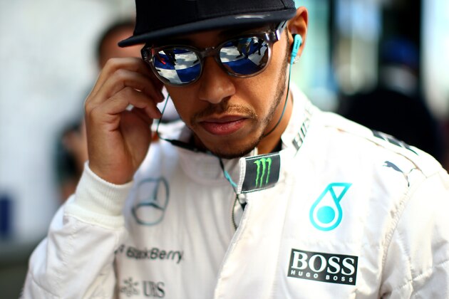 MELBOURNE, AUSTRALIA - MARCH 15:  Lewis Hamilton of Great Britain and Mercedes GP attends the drivers' parade before the Australian Formula One Grand Prix at Albert Park on March 15, 2015 in Melbourne, Australia.  (Photo by Mark Thompson/Getty Images)