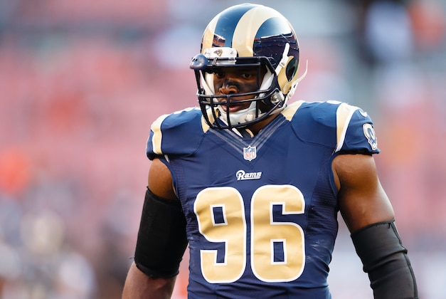 Aug 23, 2014; Cleveland, OH, USA; St. Louis Rams defensive end Michael Sam (96) during warm ups before the game against the St. Louis Rams at FirstEnergy Stadium. Mandatory Credit: Rick Osentoski-USA TODAY Sports