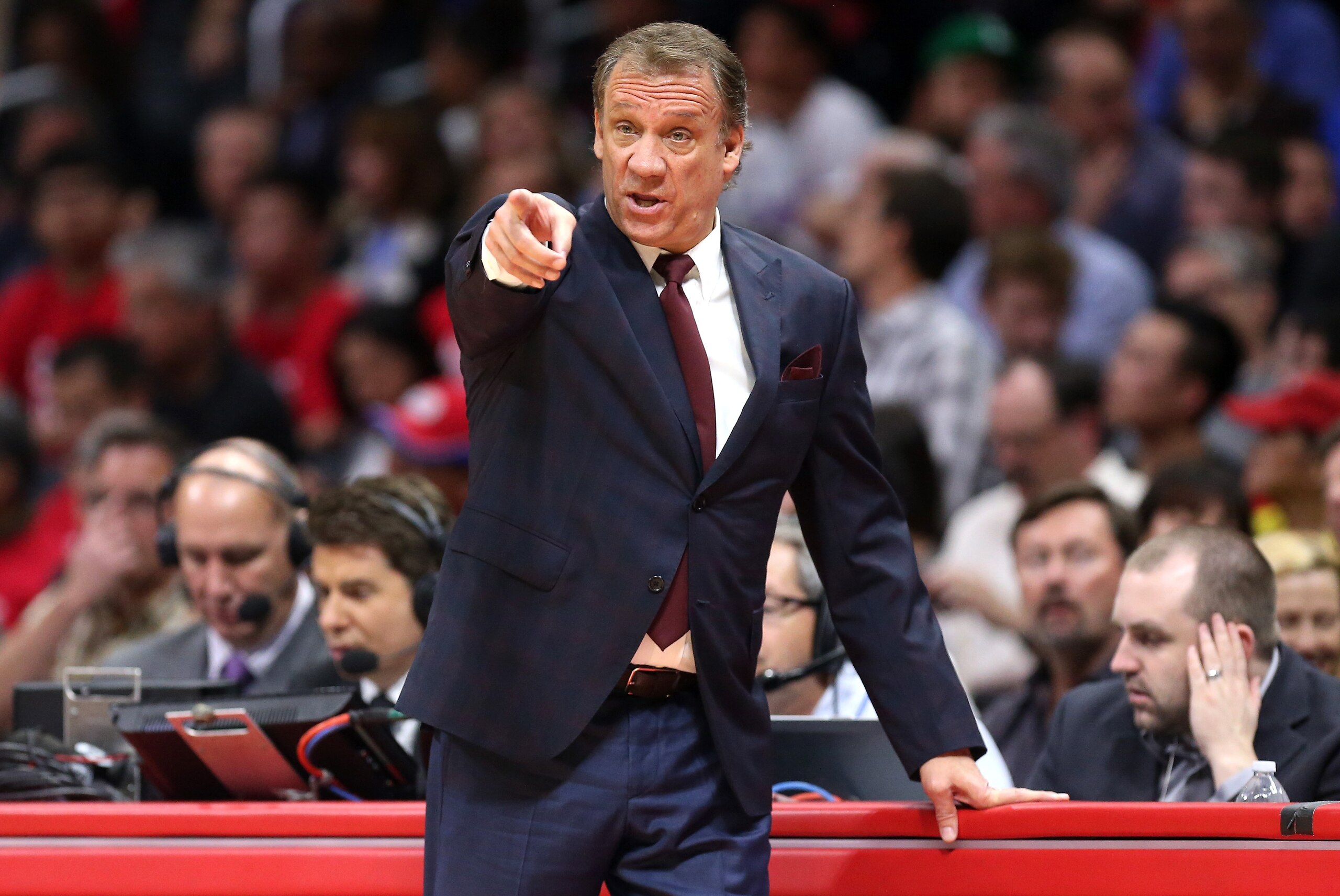 LOS ANGELES, CA - MARCH 09:  Head coach Flip Saunders of the Minnesota Timberwolves gestures during the game with the Los Angeles Clippers at Staples Center on March 9, 2015 in Los Angeles, California.   NOTE TO USER: User expressly acknowledges and agrees that, by downloading and or using this photograph, User is consenting to the terms and conditions of the Getty Images License Agreement.  (Photo by Stephen Dunn/Getty Images)