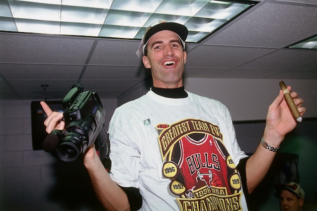 CHICAGO - JUNE 16:  Jack Haley #54 of the Chicago Bulls celebrates winning the1996 NBA Championship after defeating the Seattle SupperSonics in Game Six of the NBA Finals on June 16, 1996 at the United Center in Chicago, Illinois.  NOTE TO USER: User expressly acknowledges that, by downloading and or using this photograph, User is consenting to the terms and conditions of the Getty Images License agreement. Mandatory Copyright Notice: Copyright 1996 NBAE (Photo by Andrew D. Bernstein/NBAE via Getty Images)